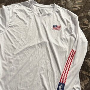 AFTCO White and Red Long Sleeve Men's Shirt